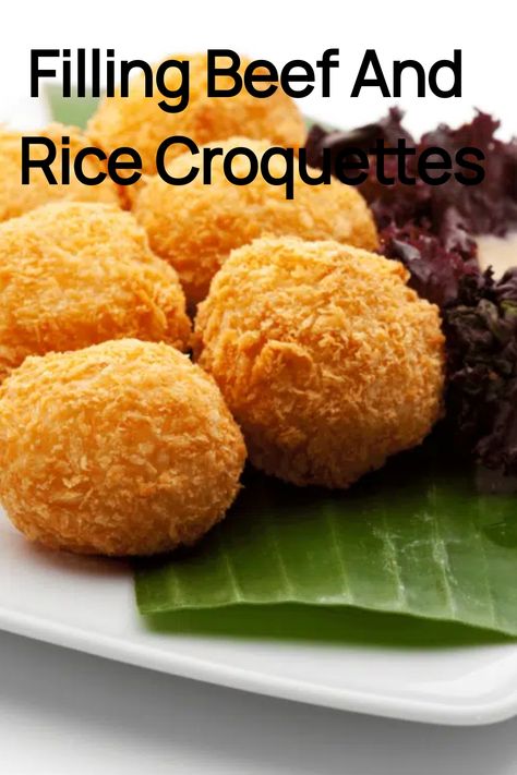 Filling, golden-brown beef and rice croquettes on a plate with fresh greens. Rice Croquettes Recipe, Beef Croquettes Recipe, Rice Croquettes, Minced Beef Recipes, Croquettes Recipe, Minced Meat Recipe, Beef Rice, Ground Meat Recipes, Curry Rice