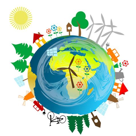 Ecological concept with Earth globe. And alternative energy sources #Sponsored , #AD, #sponsored, #concept, #energy, #sources, #Earth Tree Vector Art, Energy Illustration, Solar Thermal Energy, Sources Of Energy, Study Planner Printable, Globe Vector, Energy Logo, Alternative Energy Sources, Tree Vector