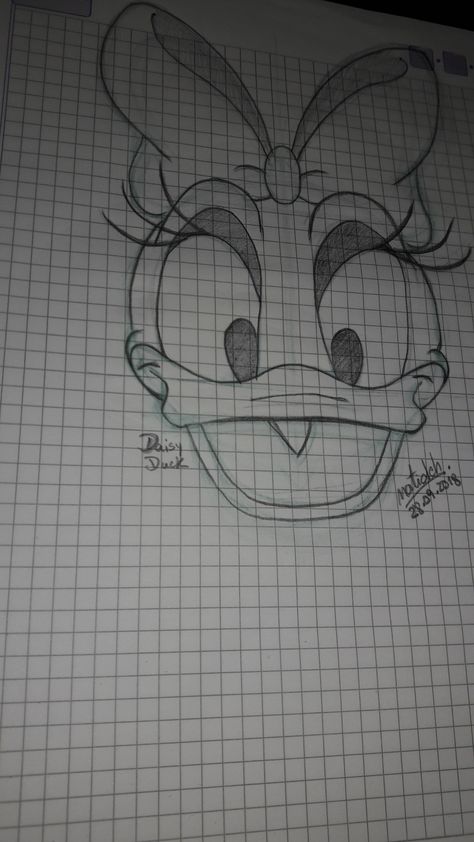 Daisy Duck - Dibujo#5 Duck Cartoon Drawing, Material Gworl, Disney Princess Cartoons, Graph Paper Designs, Duck Cartoon, Easy Love Drawings, Graph Paper Art, Drawing Letters, Canvas Painting Designs