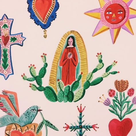 Mexico Illustration, Mexico Pattern, Bodil Jane, Posca Art, The Virgin Mary, Arte Inspo, Art Et Illustration, Arte Popular, Mexican Art