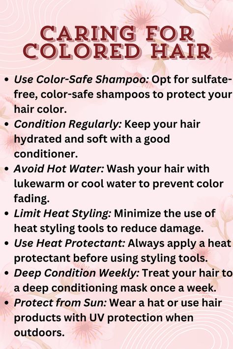 Keep your dyed hair vibrant and healthy with these essential tips! Maintain your hair's color and shine with the right care routine and products. #ColoredHairCare #DyedHairTips #VibrantHair #HealthyHair #HairCareRoutine #HairColorMaintenance #BeautyTips #HairInspo #PinterestBeauty #HairGoals #HairCareSecrets #SelfCare #haircareroutine #haircare #healthyhabits #health #selflove Cosmetology Notes, Dyed Hair Care, Caring For Colored Hair, Dyed Curly Hair, Color Safe Shampoo, Hair Fixing, Dyed Natural Hair, Curly Hair Routine, Hair Routine