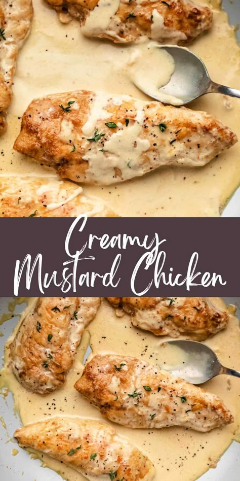 Pan Fried Chicken Breast Recipes, Skillet Chicken Dinner, Creamy Mustard Chicken, Creamy Honey Mustard Chicken, Fried Chicken Breast Recipe, Chicken Breast Dishes, Salmon Recipes Baked Healthy, Mustard Chicken Recipes, Chicken Dinner Recipe