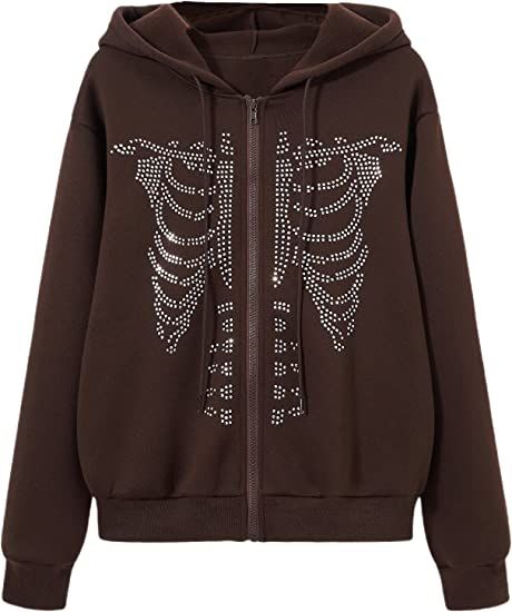 Floerns Women's Drawstring Hoodie Long Sleeve Skeleton Graphic Pullover Jackets at Amazon Women’s Clothing store Skeleton Jacket, Rhinestone Skeleton, Toddler Boys Sweatshirt, Skeleton Pattern, Fuzzy Hoodie, Skeleton Hoodie, Men Crewneck, Hoodie Graphic, Thermal Hoodie