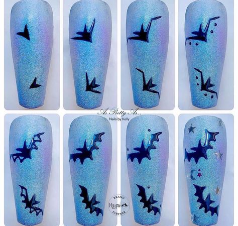 Tie And Dye Dress, Bat Nails Art, Practice Nails, Easy Halloween Nails Design, Halloween Nail Art Tutorial, Nail 2023, Bat Nails, Horror Nails, Halloween Nails Diy