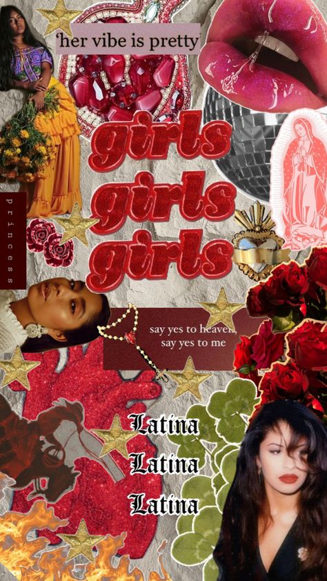 #latina #red #roses # fire # Selena # karenvega #lips #mexican #mexico #collage #esthetic #hearts #rosary #virginmary #girls #girly #gold Latina Collage, Character Makeup, Virgin Mary, Rosary, Red Roses, Roses, Lips, Collage, Makeup