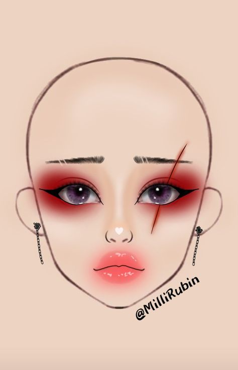 Asian Halloween Makeup, Christmas Makeup Looks Easy, Makeup Sketch, Futuristic Makeup, Asian Makeup Tutorials, Holloween Makeup, Makeup Charts, Anime Eye Makeup, Punk Makeup