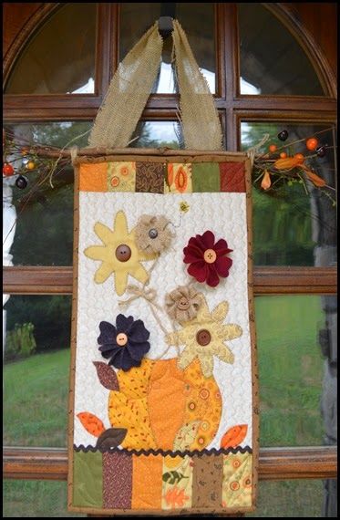 Fall Quilted Door Hanging   - #SewingwithRascal Handbag Making, Door Hangings, Fall Quilts, Fall Door, Fabric Panel, Panel Quilts, Hang On, How To Make Handbags, Door Hanging