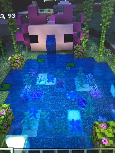 Axolotl Pond Minecraft, Pond Minecraft, Minecraft Pond, Minecraft Garden, Minecraft Statues, Capas Minecraft, Minecraft Decoration, Rumah Minecraft Sederhana, Minecraft Theme