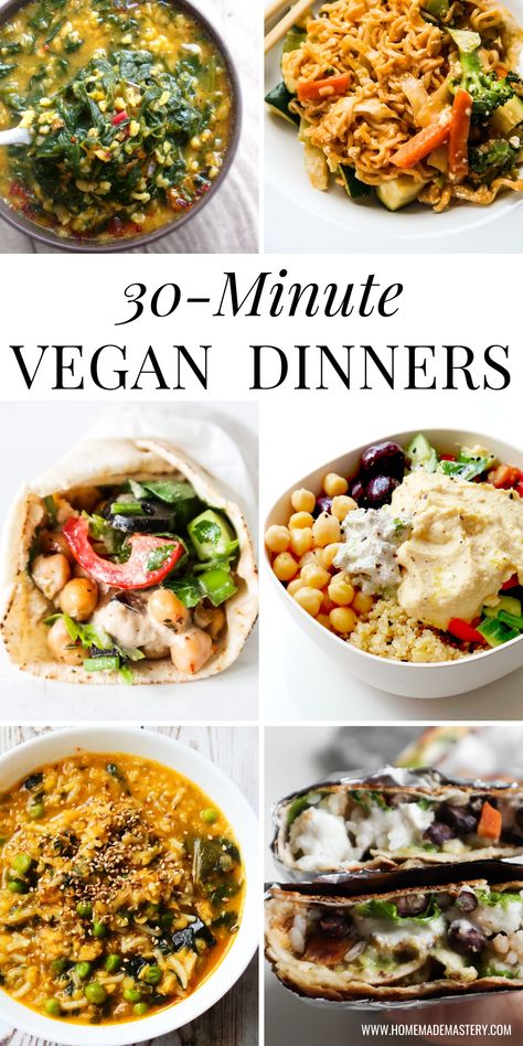 Easy vegan dinner recipes! Wonder no more what to make for dinner tonight that is plant-based, healthy, and easy - we’ve got the most delicious simple and quick vegan dinner ideas right here! Last Minute Vegan Dinner, Easiest Vegan Dinner, Quick Easy Vegan Dinner, Quick Vegan Dinner, Dinner Ideas For Tonight, Easy Vegan Dinner Recipes, Vegan Dinner Ideas, Toasted Chickpeas, Vegan For A Week