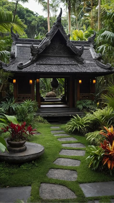 Bali Garden Ideas Backyards, Bali Landscape Design, Bali Garden Design, Bali Style Garden, Hardscape Materials, Landscaping Modern, Serene Backyard, Bali Garden, Balinese Garden