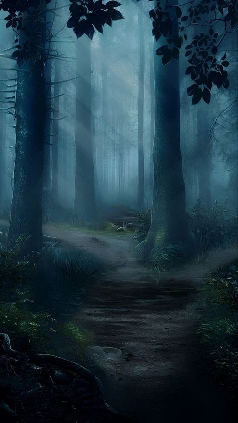 Nighttime Forest Painting, Pumpkin Oc, Creepy Background, Witches Hut, Scary Woods, Mystic Backgrounds, Fairytale Bedroom, Wattpad Background, Forest Drawing