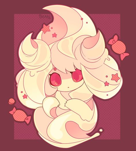 Alcremie Pokemon, Cute Pokemon Pfp, Gen 8 Pokemon, Pokemon Pfps, Pokemon Pfp, Fairy Type Pokemon, Types Of Fairies, Dot Background, Devil Horns