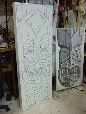 Tiki Ideas, Tiki Signs, Tiki Bar Ideas, Shrunken Heads, Tiki Faces, Tiki Man, Foam Carving, Hawaii Tiki, Tiki Statues