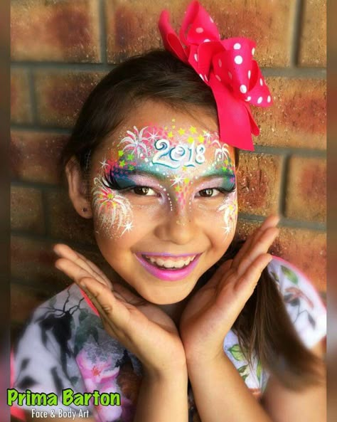 New Year’s Eve Face Painting, New Years Eve Face Paint, New Year Face Paint, New Years Face Paint, Face Paint Christmas, Noon Years Eve, Face Paint For Kids, New Year Makeup, Bride Hair And Makeup