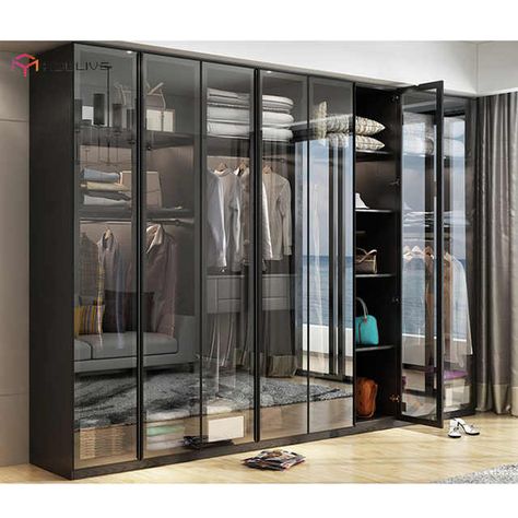 Aluminum Closet Design, Aluminum Wardrobe Design, Bedroom Cupboard Designs Sliding, Bedroom Cupboard Designs Sliding Wardrobe, Glass Cupboard Design, Cupboard With Glass Doors, Panel Wardrobe, Wardrobe Design Bedroom Modern, Bedroom Swing