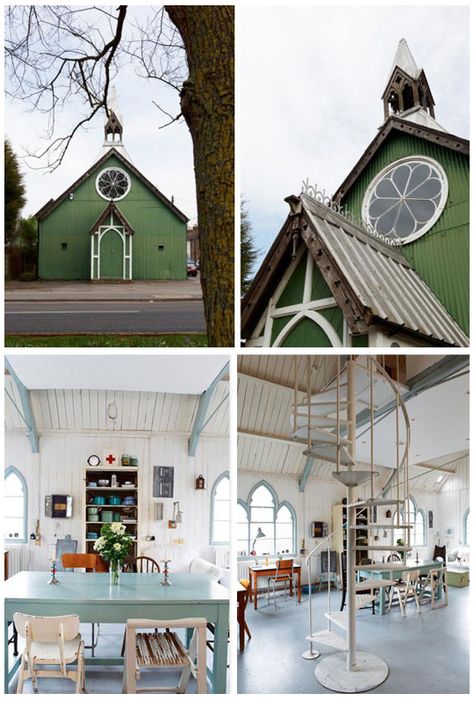 Old church converted into an artist's home in England. Love. Church Home Conversion, Church Turned Into House, Renovated Churches Into Homes, Converted Church House, Unconventional Homes, Chapel Conversion, Converted Church, Dream House Aesthetic, Church Conversions