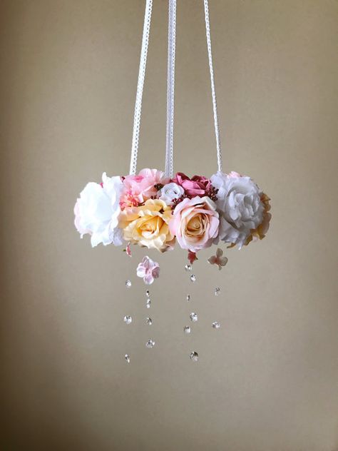 Floral Mobile, Crystal Mobile, Personalized Keepsake Box, Flower Mobile, Wedding Chandelier, Silk Peonies, Mobile Nursery, Floral Chandelier