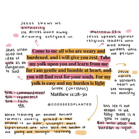 God’s promise… 👉🏼 *“Come to me, all you who are weary and burdened, and I will give you rest. Take my yoke upon you and learn from me, for I am gentle and humble in heart, and you will find rest for your souls. For my yoke is easy and my burden is light.” - Matthew 11:28-30* Relying on God 👉🏼 means finding peace and rest in His presence, even amidst the chaos and burdens of life. Trust in His gentle and humble heart to carry your worries. Anything else to add 👉🏼 No matter what you’re going ... Come To Me All Who Are Weary, What You Mean To Me, Matthew 11:28-30, Matthew 11:28, Jesus Notes, Relying On God, Rest For Your Soul, My Burden Is Light, Jehovah Jireh