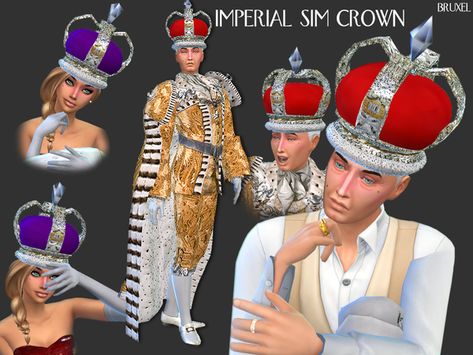 Bruxel - Imperial Sim Crown - Get to Work needed Sims 4 Male Hats, Sims 4 Crown Cc, Sims 4 Royalty Cc, Sims 4 Male, Sims 4 Toddler Clothes, Male Crown, Royal Crowns, Lady In Waiting, Sims 4 Dresses