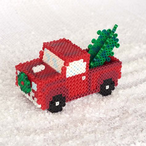 Projects - Perler.com Perler Bead Ideas, Hama Beads Christmas, Perler Bead Designs, Christmas Perler Beads, Perler Projects, Vintage Pickup, Vintage Red Truck, Easy Perler Beads Ideas, 3d Perler Bead