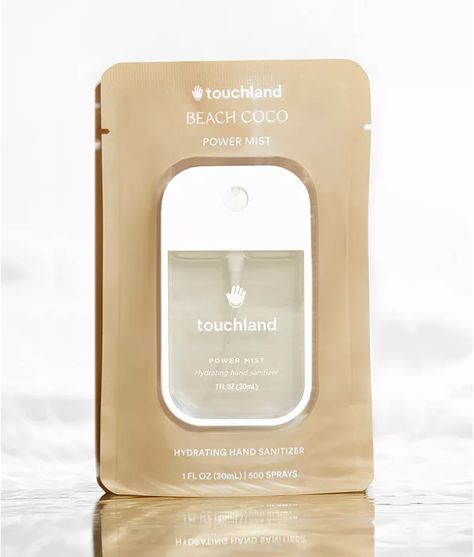 Touchland Sanitizer Beach Coco, Touchland Sanitizer Vanilla, Shopping Wishlist Ideas, Touchland Scents, Touchland Sanitizer Aesthetic, Christmas Gift Wishlist, Touch Land, Fresh Coconut Water, Mini Products