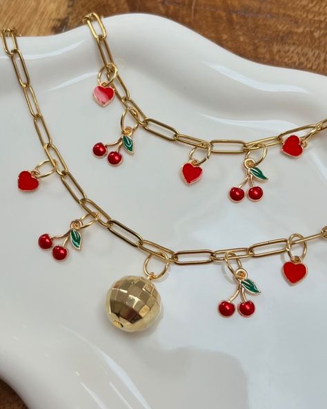 Gold Trinkets, End Of Summer Sale, Red Charm, Aesthetic Photos, Christmas Charms, July 15, Handmade Charms, End Of Summer, Jewelry Inspo