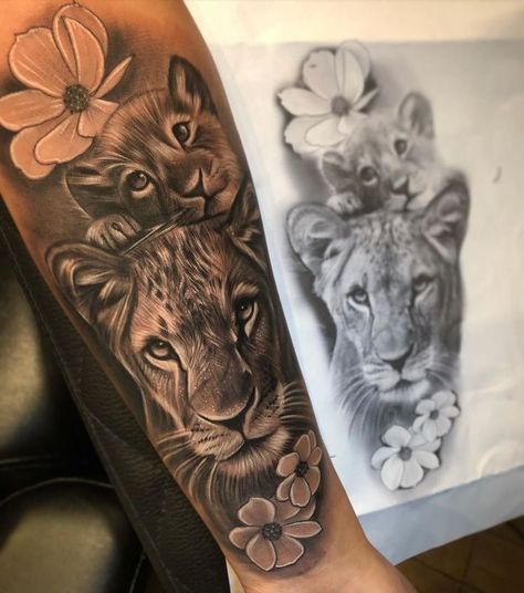 Lioness And Cub Tattoo, Profile Tattoo, Mama Tattoos, Cub Tattoo, Cubs Tattoo, Tattoo Artists Near Me, 16 Tattoo, Famous Tattoo Artists, Lioness Tattoo