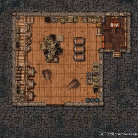 Dnd Warehouse, Small Warehouse, Dnd World Map, Storm King, Dungeons And Dragons Art, Golden Key, Tabletop Rpg Maps, Rpg Map, Dungeon Maps