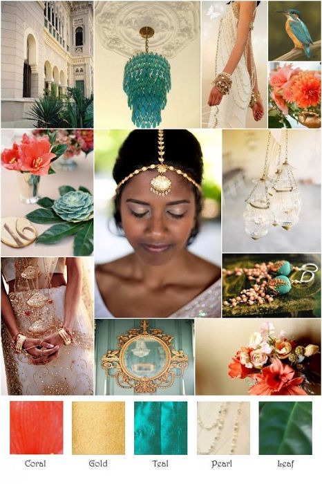 Coral, Gold, Teal, Pearl and Leaf Sri Lanka Wedding, Choosing Wedding Colors, Colour Scheme Ideas, Wedding Colour Schemes, Fiji Wedding, Gold Wedding Colors, Wedding Colours, Modern Asian, Colour Theme