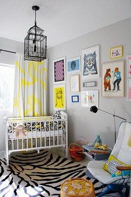 // funky nursery, seriously if I needed a nursery I hope it would be this cool. Bold Nursery, Gender Neutral Nursery Colors, Gender Neutral Nursery Design, Nursery Design Neutral, Eclectic Nursery, Benjamin Moore Gray, Zebra Rug, Modern Nursery Decor, Revere Pewter