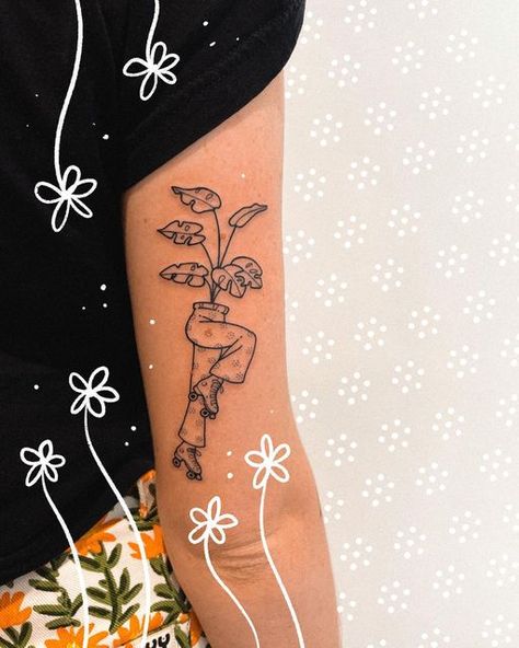 Love Simon Tattoo, Groovy Tattoo, Pants Tattoo, Simon Tattoo, Plants Tattoo, Love Simon, Plant Tattoo, I'm In Love, Custom Tattoo