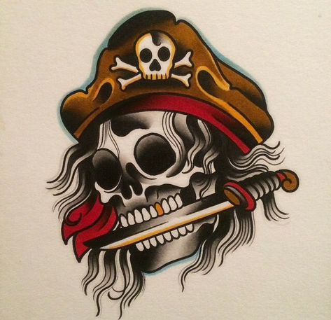 Pirate Head Tattoo, Oldschool Tattoo Traditional Colour, Pirate Tattoo Traditional, Traditional Pirate Tattoo, Traditional Nautical Tattoo, Traditional Compass Tattoo, Pirate Skull Tattoos, Half Sleeve Tattoos Sketches, Nautical Tattoo Sleeve