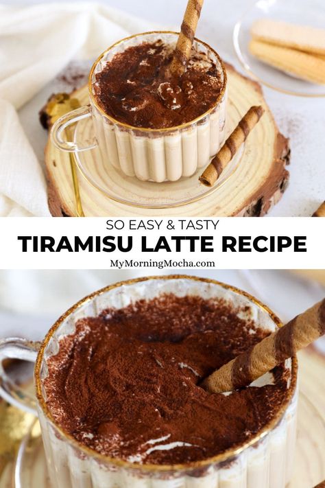 Tiramisu Latte Recipes, Tiramisu Coffee Recipe, Tiramisu Latte, How To Make Tiramisu, Homemade Tiramisu, Homemade Latte, Cheesecake Brownies Recipe, Chocolate Tiramisu, Hot Drinks Recipes