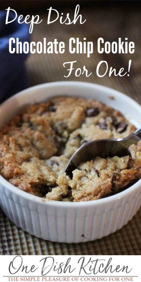 Deep Dish Chocolate Chip Cookie | One Dish Kitchen | Recipe | Best chocolate chip cookies recipe, Cookies recipes chocolate chip, Mug recipes Chocolate Chip Cookie For One, Deep Dish Chocolate Chip Cookie, Cookie For One, Ramekin Recipe, Deep Dish Cookie, Best Chocolate Chip Cookie Recipe, One Dish Kitchen, Gooey Chocolate Chip Cookies, Recipe For 1