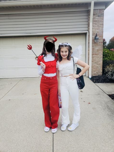 Angel And Devil Costume, Devil Costume, Angel Outfit, Angel And Devil, School Outfits, Capri Pants, Cute Outfits, Wardrobe, Halloween