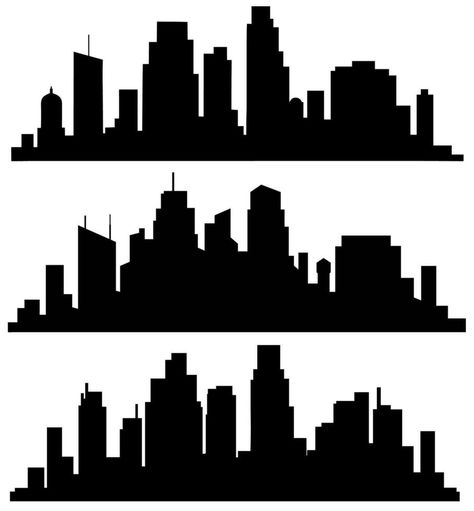 The landscape of buildings is silhouetted on white background. A black outline of low-rise and high-rise complexes and skyscrapers. Structural constructions placed urban objects Building Outline, Black And White Building, Building Vector, Building Silhouette, Vector Nature, High Rise Building, Nature Design, The Landscape, Vector Background