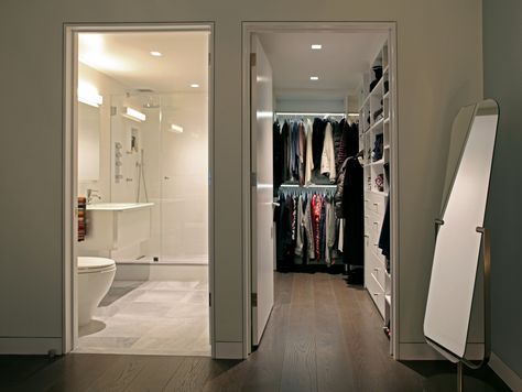 Bathroom Design With Closet, Closet And Bathroom Combo Walk In Modern, Bathroom With Built In Closet, Small Bathroom And Walk In Closet, Big Bathroom Closet Ideas, Shower And Closet Combo, Walk Through Robe To Ensuite, Bathroom Attached To Bedroom, Bedroom With Bathroom And Walk In Closet