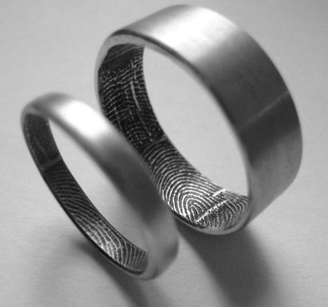 Fingerprint Wedding Bands, Fingerprint Wedding, Non Traditional Wedding Ring, Unusual Wedding Rings, Traditional Wedding Rings, Fingerprint Ring, Nontraditional Wedding, Stylish Rings, Wedding Rings Unique