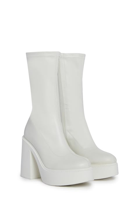 Famed Desire Ankle Boots - White - WHITE / US 10 Check more at https://beautyfashionideas.com/heels/famed-desire-ankle-boots-white-white-us-10/ Whie Boots, White Boots Platform, Sabrina Carpenter Boots, Sabrina Carpenter Shoes, Gogo Boots Outfit, White Go Go Boots, White Heeled Boots, White Gogo Boots, Sabrina Carpenter Tour