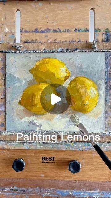 Clare Bowen Art - Plein Air on Instagram: "Lovely Lemons! 🍋 Lots of layers & scraping back but happy with the result. * ‘Three Lemons’ 8x10” oil on board, framed Available" Clare Bowen, Oil Painting For Beginners, Lemon Painting, Lots Of Layers, Acrylic Tutorials, Lemon Art, Tulips Art, Acrylic Painting Tutorials, Hand Sketch