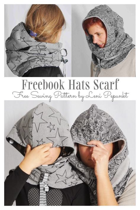 DIY Fabric Hooded Scarf Free Sewing Pattern | Fabric Art DIY Hood Pattern Sewing, Diy Hooded Scarf, Fabric Art Diy, Scarf Sewing Pattern, Sewing Scarves, Hooded Scarf Pattern, Snood Pattern, Sewing Tutorials Bags, Sewing Hats