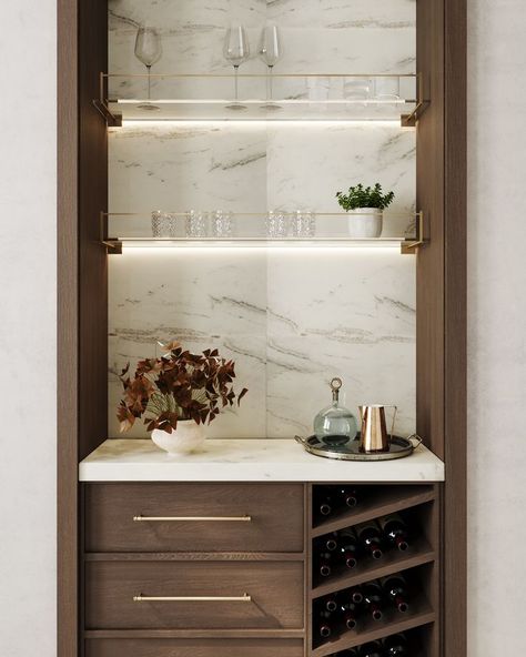 Built In Bar Cabinet, Dry Bar Ideas, Dining Room Built In, Bar Nook, Coin Bar, Home Bar Cabinet, Home Bar Rooms, Modern Home Bar, Marble Bar