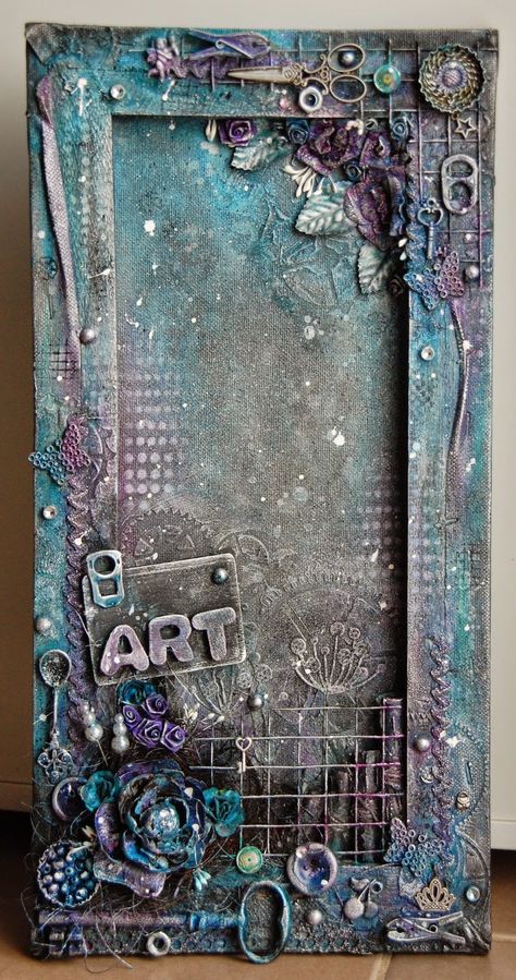 Altered Canvas, Mixed Media Art Canvas, Mixed Media Ideas, Mixed Media Inspiration, Mixed Media Crafts, Mixed Media Techniques, Junk Art, Steampunk Art, Assemblage Art