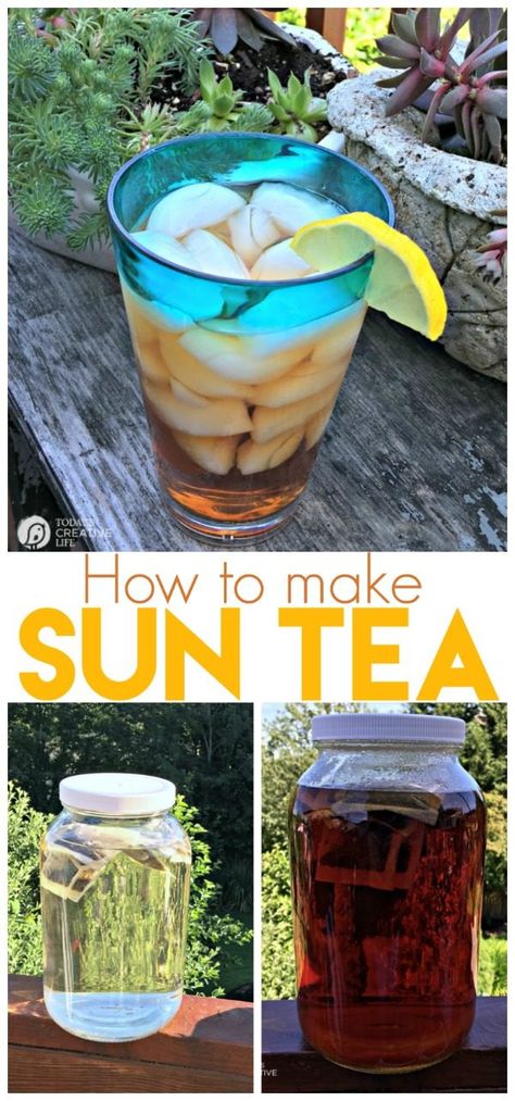 How to Make Sun Tea | Ice Tea never tasted so good! Sun Tea has a rich and bold brewed flavor that will wet your whistle. See more on TodaysCreativeLife.com Sun Tea Recipe, Sun Tea Recipes, Sun Tea Jar, Making Iced Tea, Sun Tea, Iced Tea Recipes, Summer Tea, Tea Jar, Easy Drinks