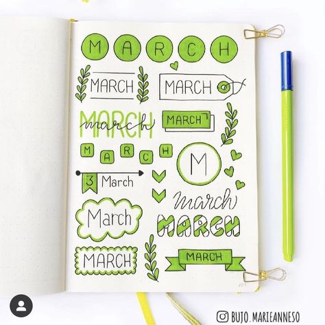 March Header, Bujo Titles, March Bujo, Journal Headers, Journal March, Bullet Journal Work, Bullet Journal Headers, March Bullet Journal, Bullet Journal Font