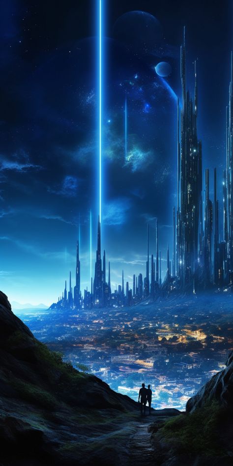 Alien City Concept Art, Space Landscape Wallpaper, Futuristic Pictures, Alien Planet Landscapes, Space Cyberpunk, City Planet, Fantasy Planets, Cyberpunk Space, Futuristic City Utopia