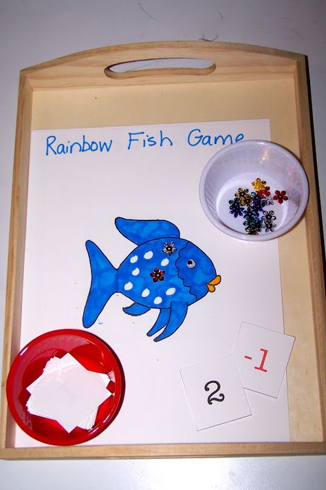 Rainbow Fish Math Game (addition and subtraction) Rainbow Fish Book, Seaside Activities, Rainbow Fish Activities, Preschool Rainbow, Preschool Ocean, Fish Activities, Ocean Unit, Rainbow Water, Under The Sea Theme