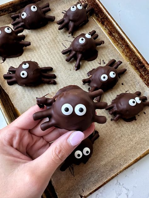 Chocolate Peanut Butter Spiders Chocolate Spiders, Halloween Treats To Make, Gluten Free Shopping, Gluten Free Pretzels, Peanut Butter Truffles, Eye Balls, Peanut Butter Pretzel, Peanut Butter Blossoms, Halloween Recipe