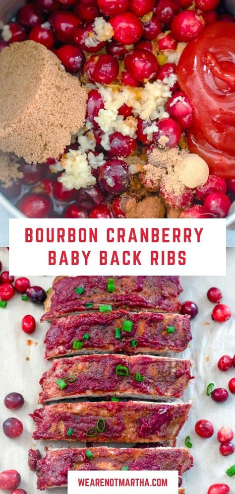 These Bourbon Cranberry Baby Back Ribs are packed with delicious flavor thanks to a spice rub AND BBQ sauce | wearenotmartha.com #babybackribs #ribrecipes #bourbonmeat #cranberrysauce #bbqsauce Cranberry Bbq Sauce, Hot Chocolate Fudge, Cranberry Relish, Slow Cooker Desserts, Ribs On Grill, Back Ribs, Keto Friendly Desserts, Ribs Recipe, Bbq Sauce Recipe