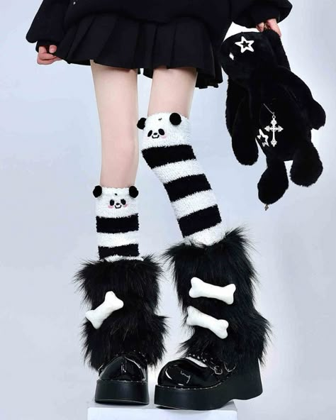 🍂 Leg warmer outfits for autumn and winter are here! Stay cozy and stylish—get your leg warmers now! 🧦✨ 🧦 Shop here: https://www.devilinspired.com/ZUO-BIAN #autumnfashion #WinterStyle #legwarmers Scene Leg Warmers, Panda Outfit, Leg Warmers Outfit, Fur Leg Warmers, Cover Aesthetic, Steampunk Fashion Male, Y2k Harajuku, Over Knee Socks, Kawaii Panda